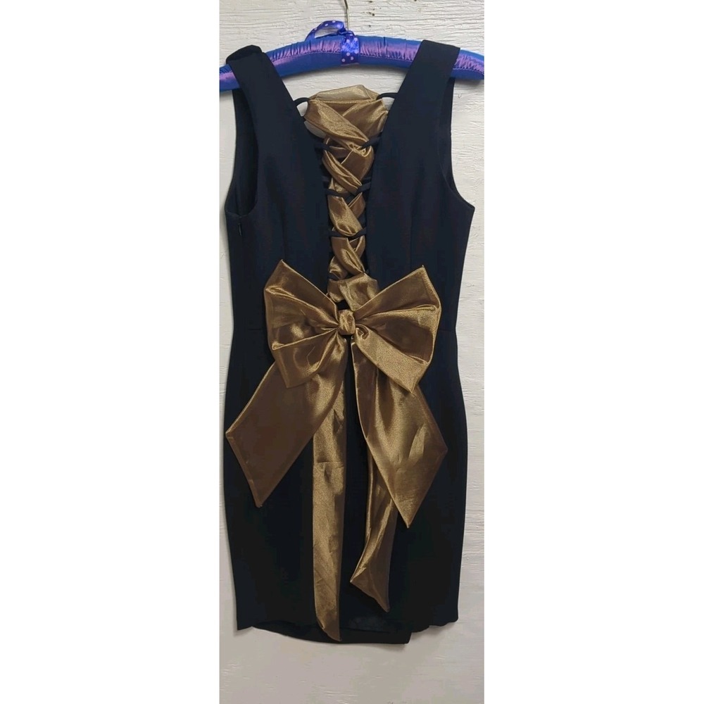 Vintage Misty Lane Petite Women's Size 6 Gold Bow Lace Up Back‎ Party